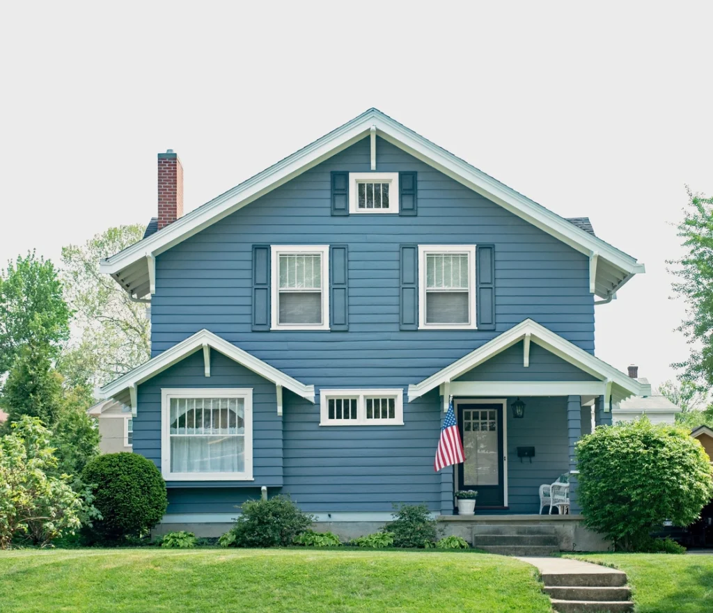blue home siding with lp siding installed