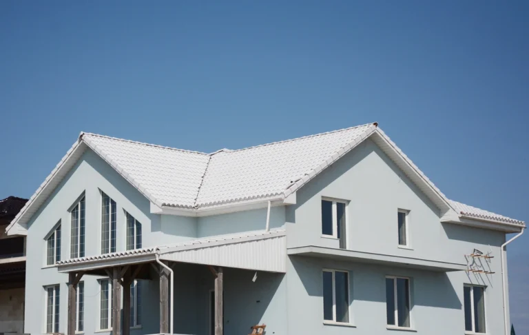family house after roof repair on the white roof