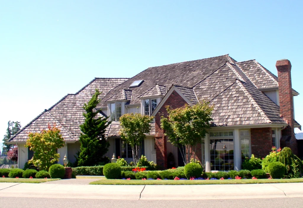 Wood shakes installed on luxury home with long lasting lifespan