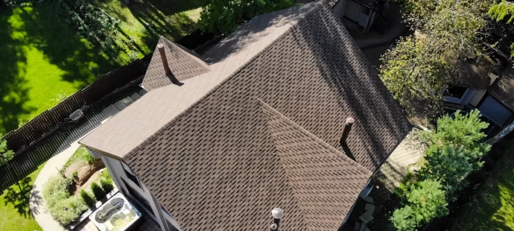 Bituminous tile roof of house