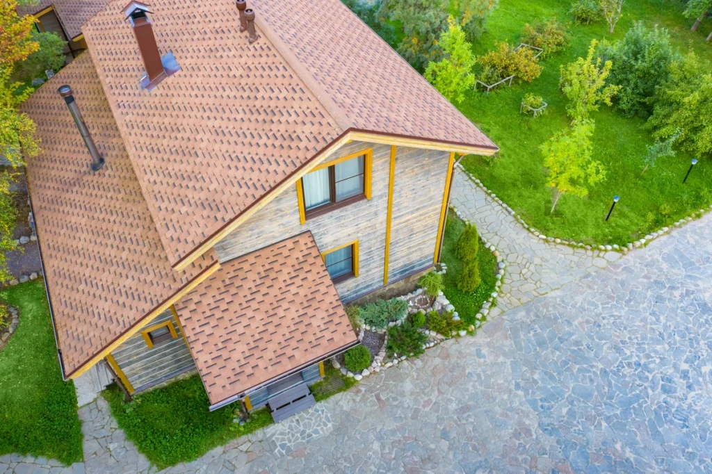 new installed roof of the cottage in nature