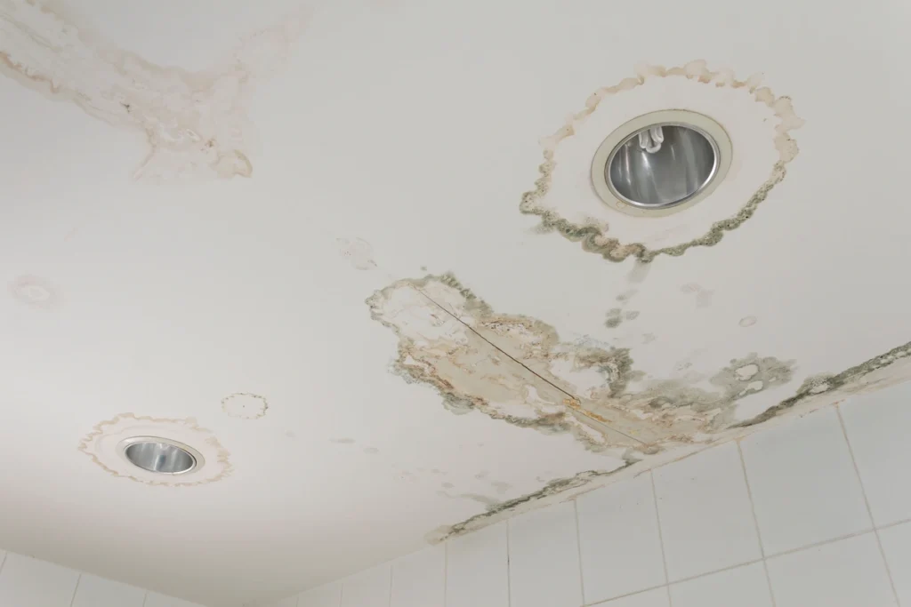 water stains from roof leakage